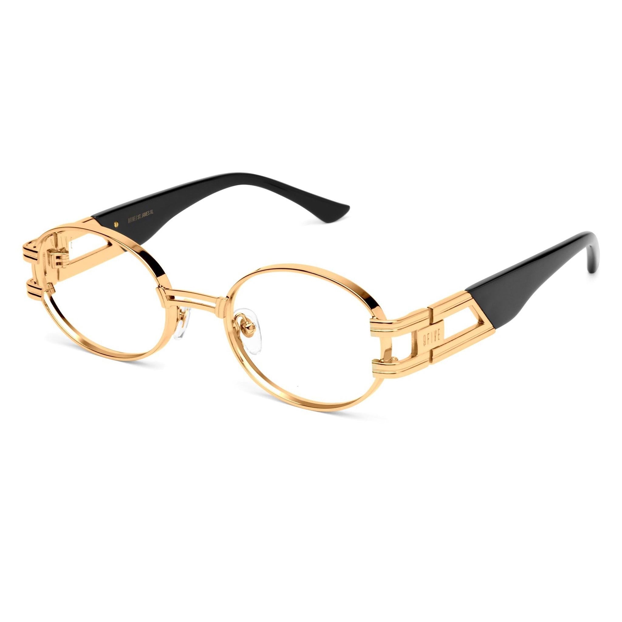9FIVE St. James Black & 24k Gold XL Clear Lens Glasses Rx