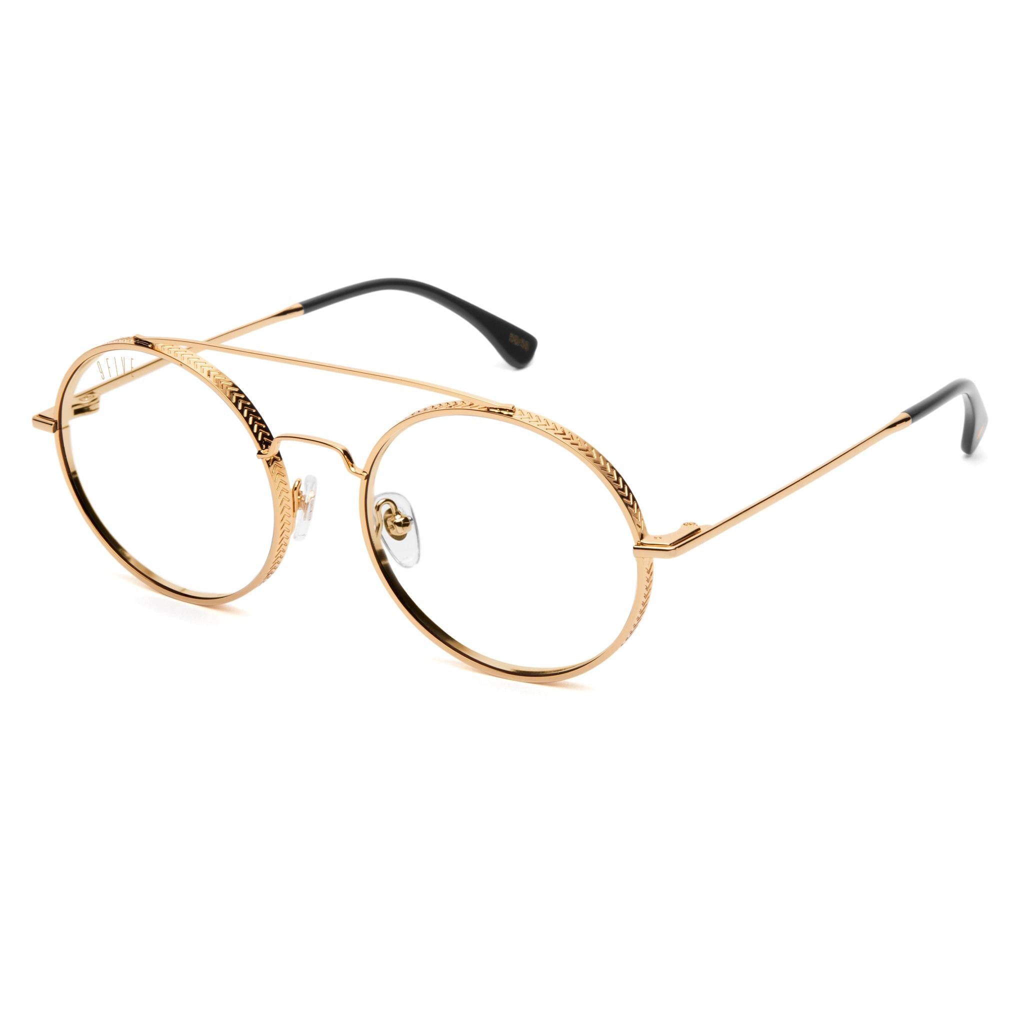 9FIVE 50-50 24K Gold XL Clear Lens Glasses Rx