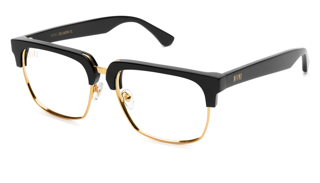 9FIVE Belmont Black & 24K Gold XL Clear Lens Glasses