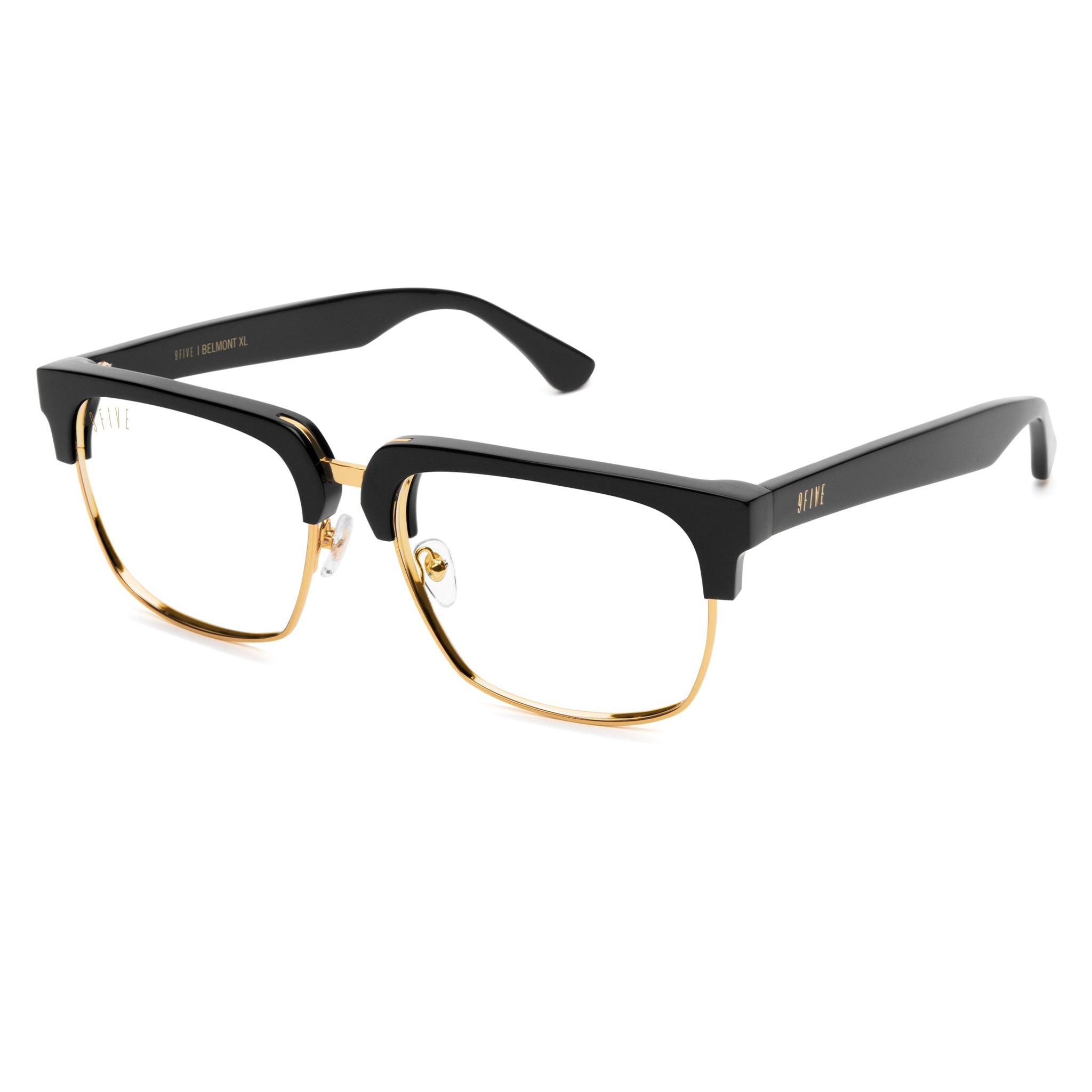 9FIVE Belmont Black and 24K Gold XL Clear Lens Glasses Rx