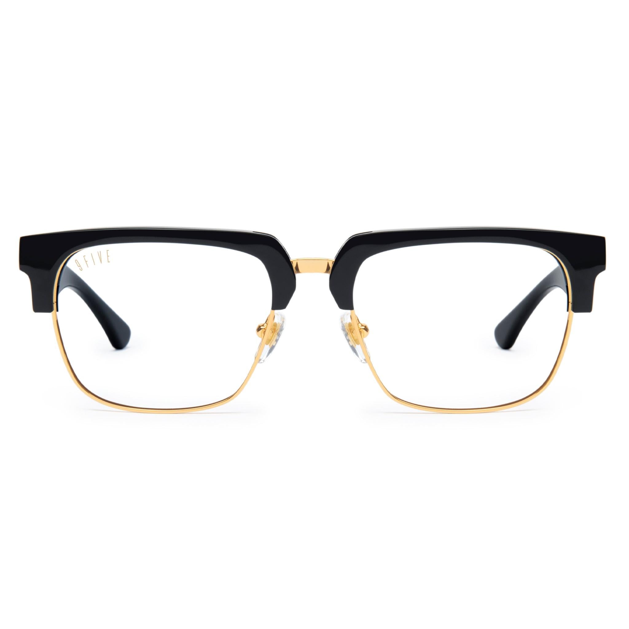 9FIVE Belmont Black & 24K Gold XL Clear Lens Glasses