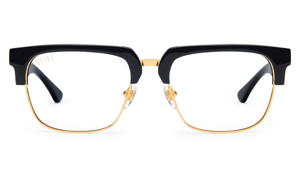 9FIVE Belmont Black & 24K Gold XL Clear Lens Glasses