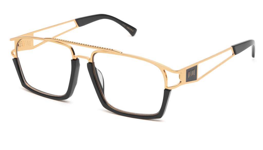 9FIVE Kingpin Black & 24k Gold XL Clear Lens Glasses Rx