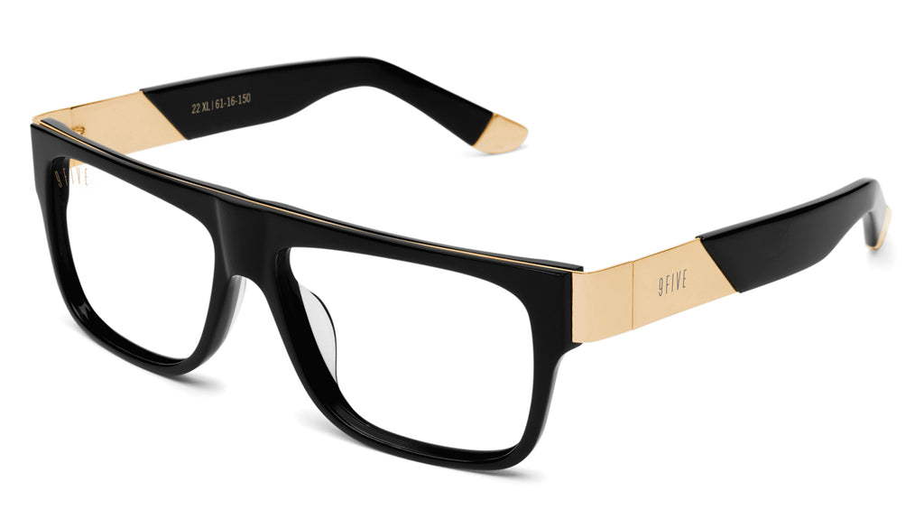 9FIVE 22 Black & 24K Gold XL Clear Lens Glasses Rx