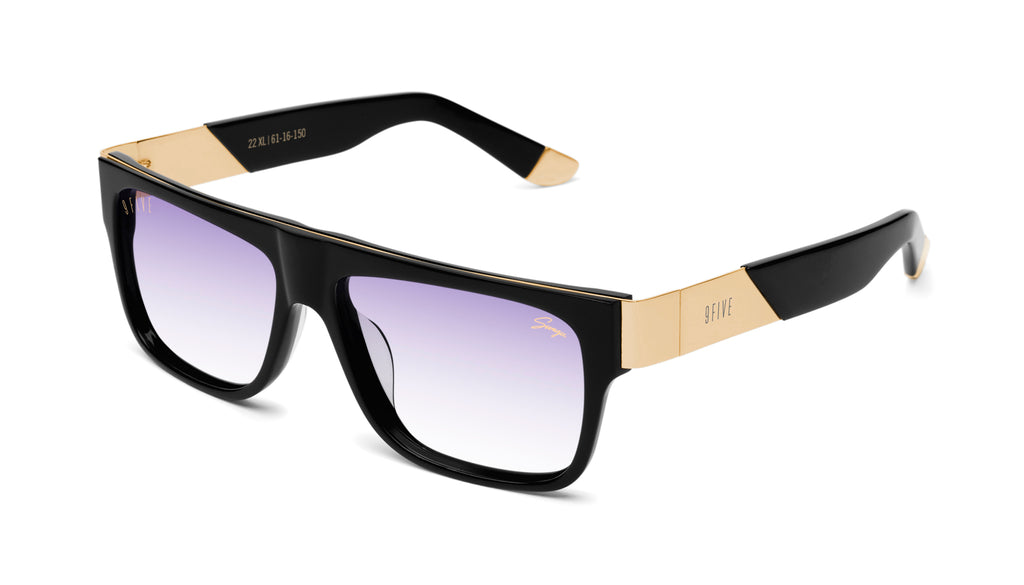 9FIVE x Swagu 22 XL Black & 24K Gold - Purple Hue Sunglasses