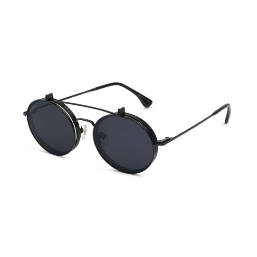 9FIVE 50-50 Flip-Up Blackout Black Sunglasses — side, flip closed [g:black s:all o:5]