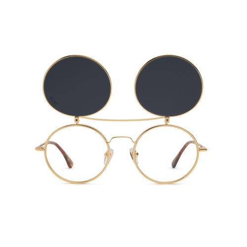9FIVE 50-50 Flip-Up Tortoise Black Sunglasses — front, flip open [g:black s:all o:1]