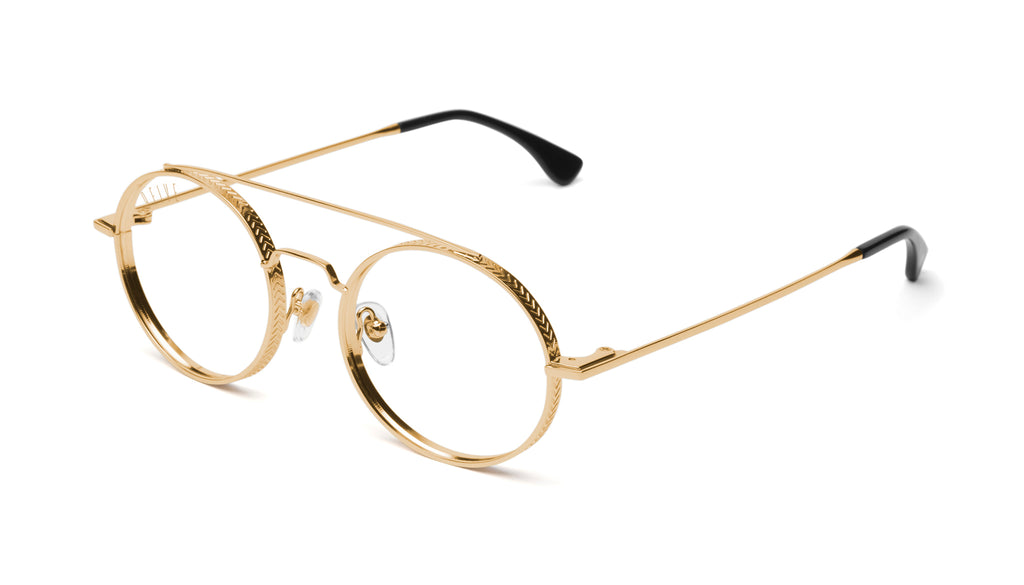 9FIVE 50-50 24K Gold Clear Lens Glasses Rx