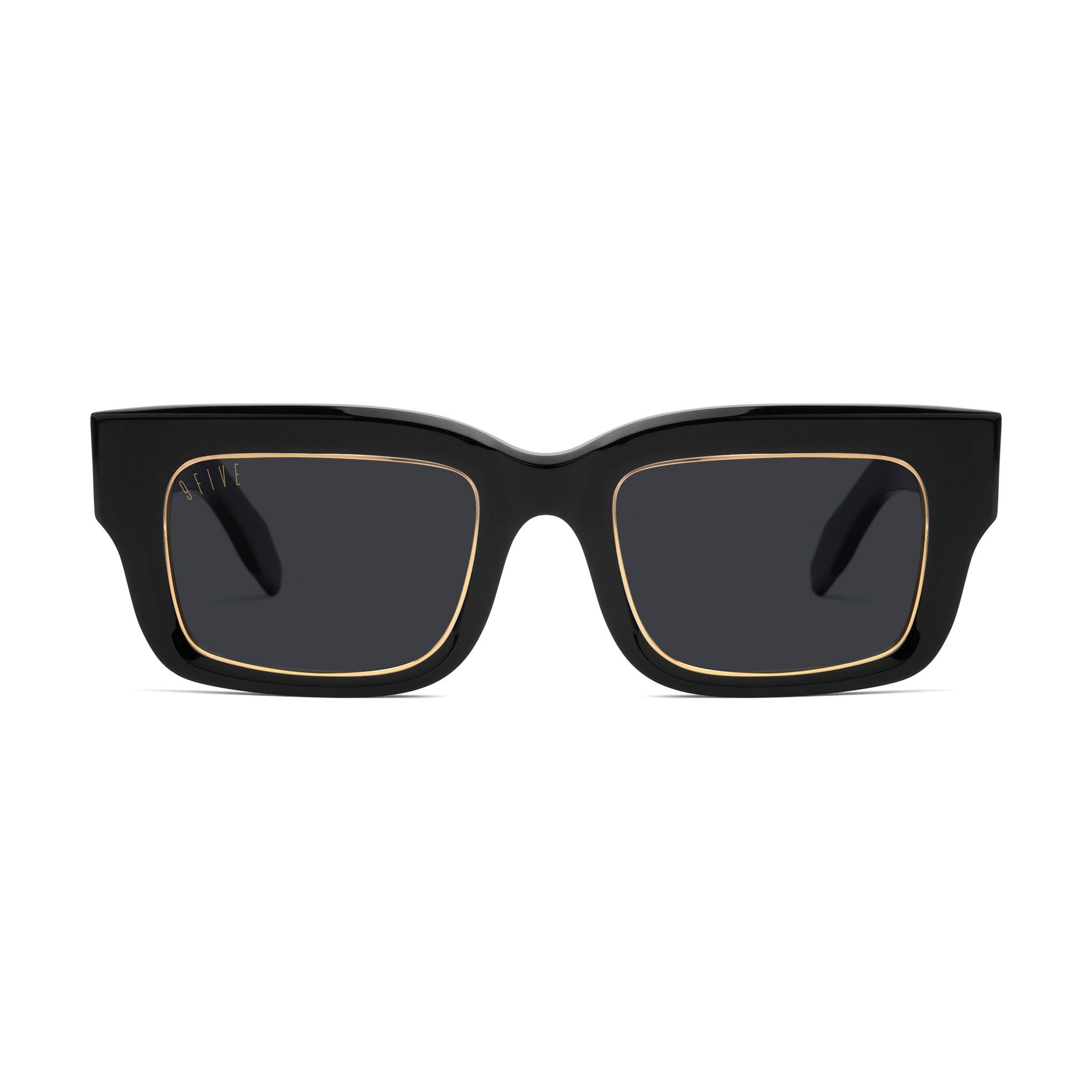 9FIVE Apex Black & 24K Gold Rim Sunglasses — front [g:black s:all o:1]