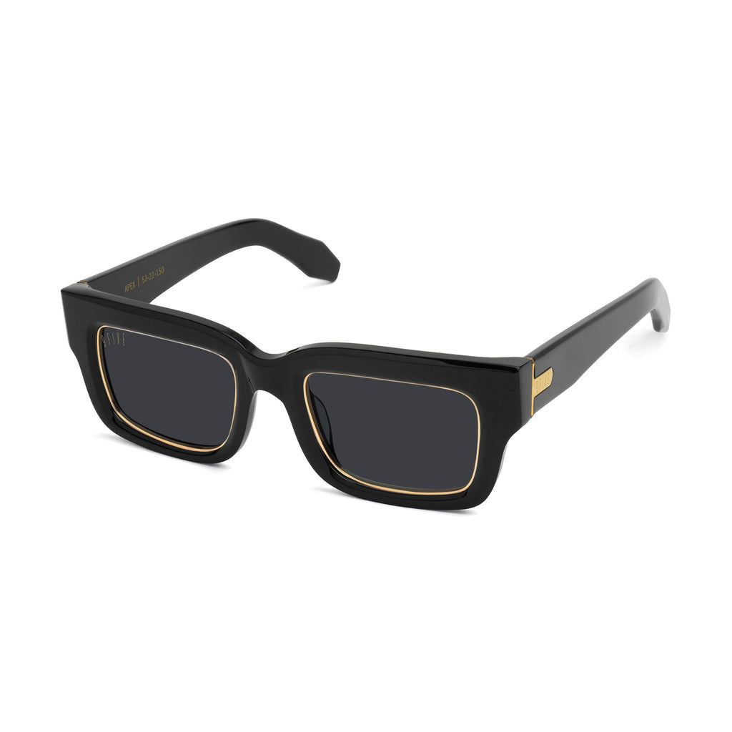 9FIVE Apex Black & 24K Gold Rim Sunglasses — side [g:black s:all o:2]