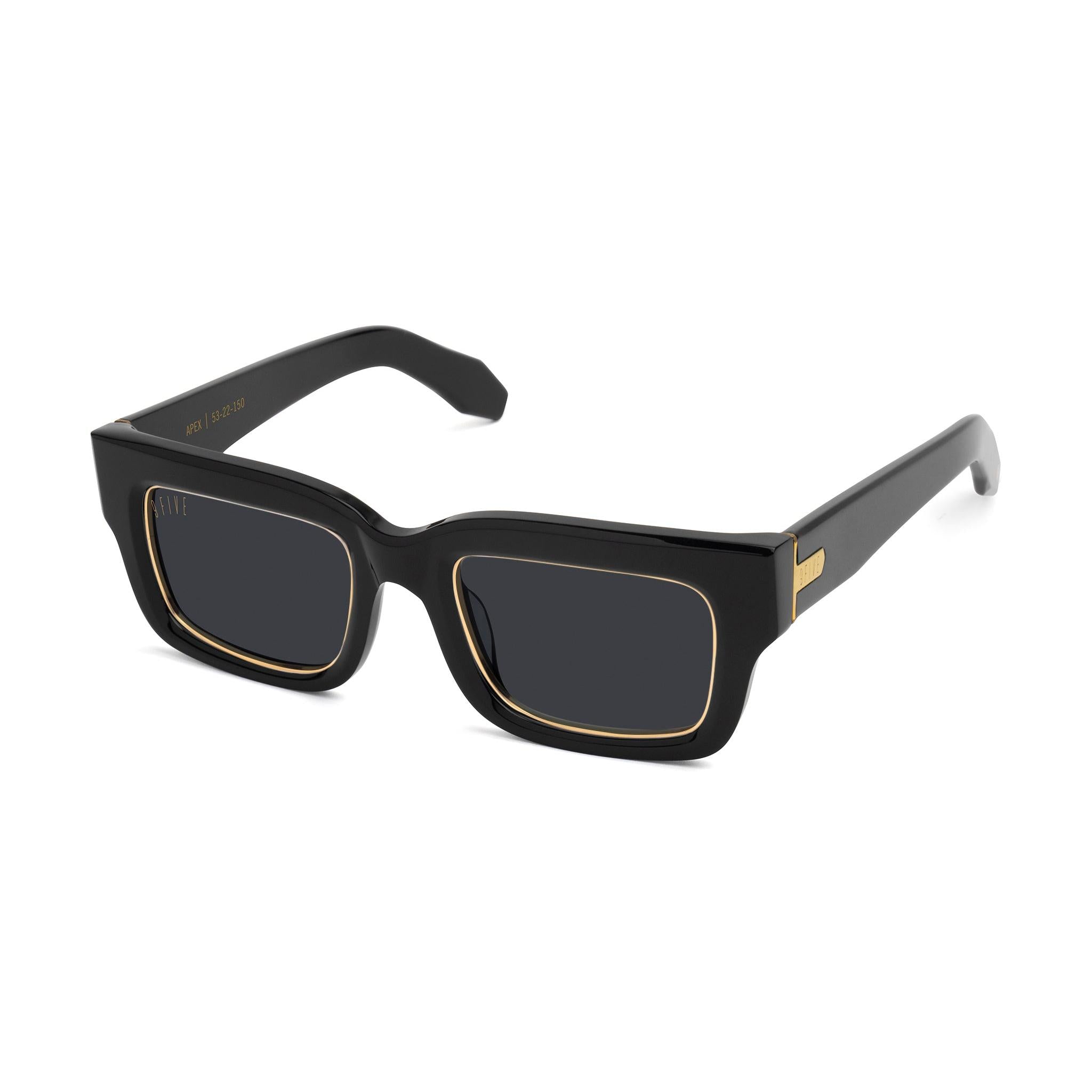 9FIVE Apex Black & 24K Gold Rim Sunglasses — side [g:black s:all o:2]