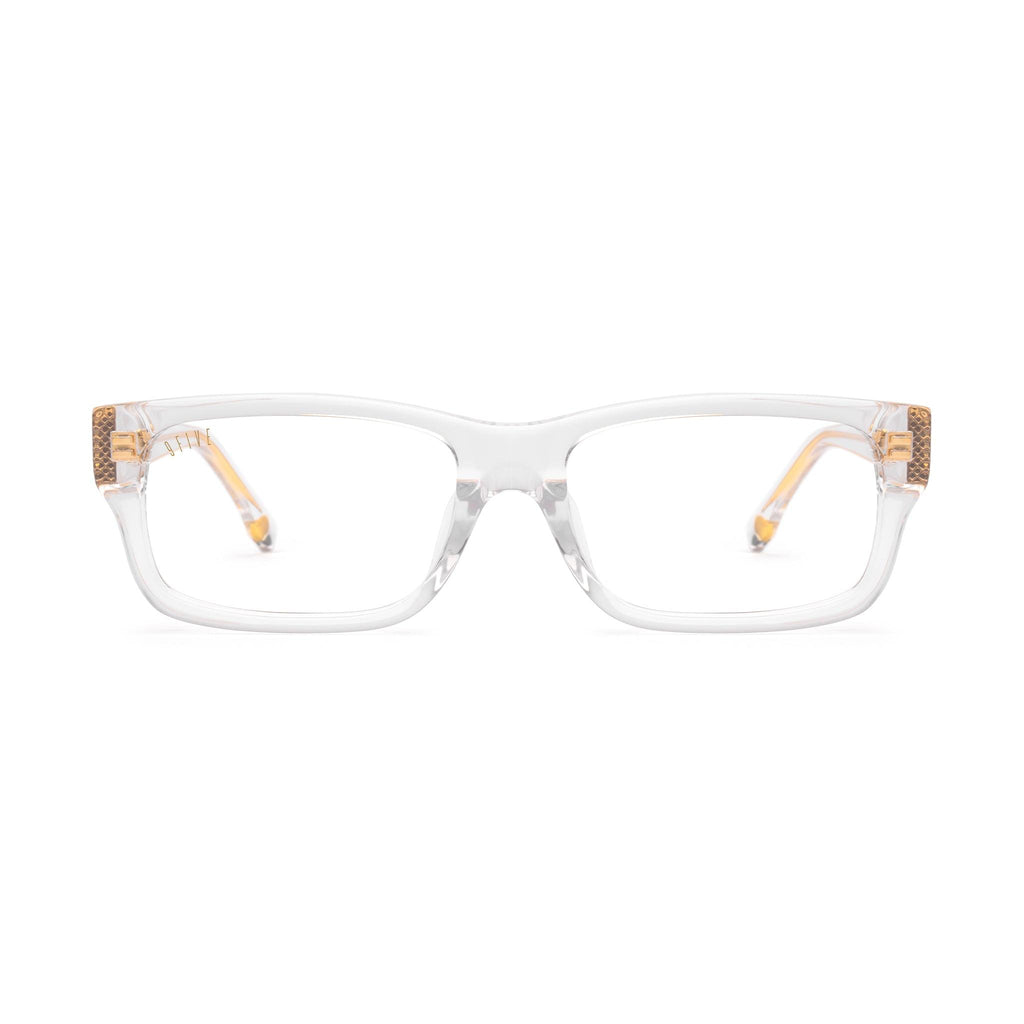 9FIVE Aura Crystal & 24K Gold Clear Lens Glasses — front [g:all s:reg o:1]