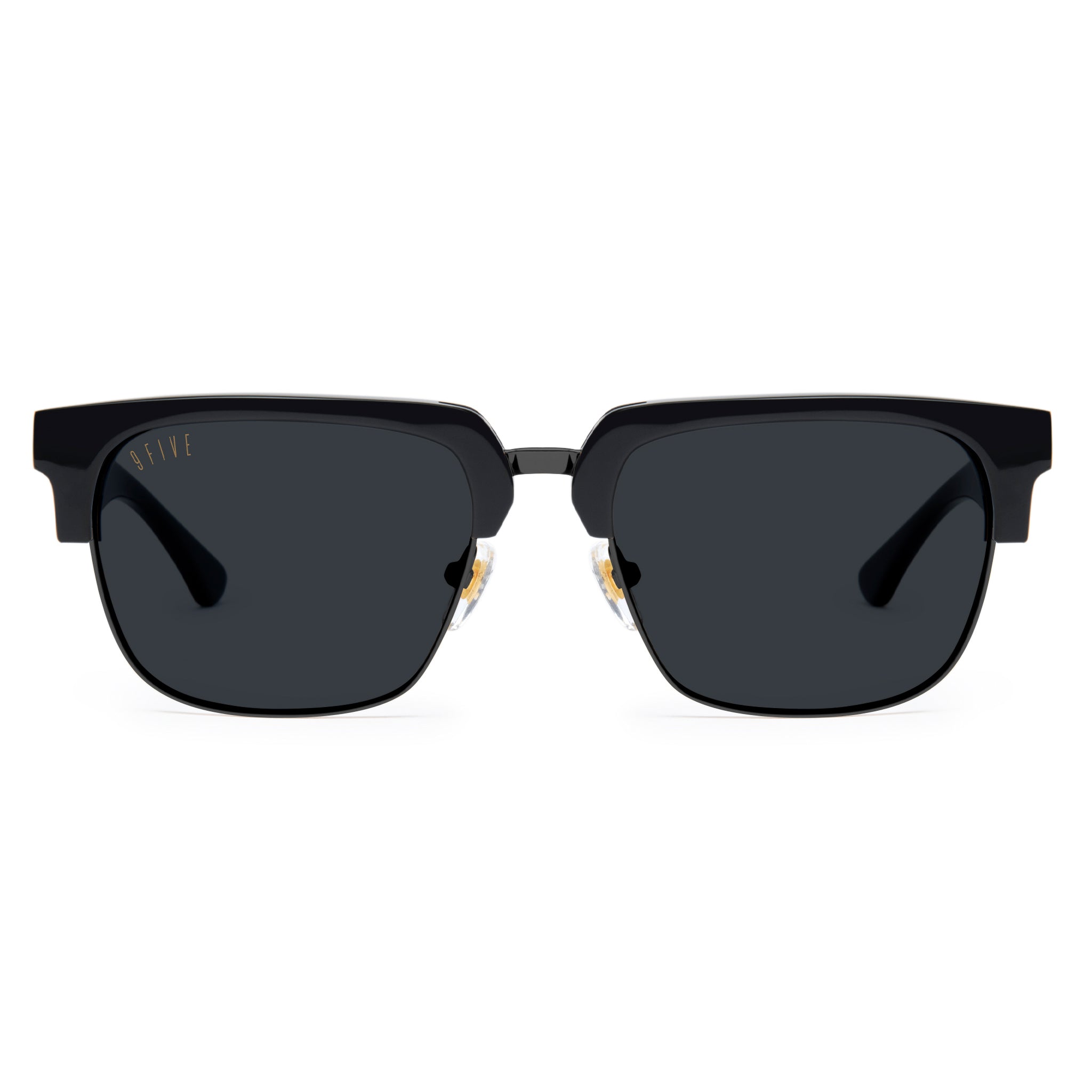 Black sunglasses with gold frames on a white background
[g:black s:all o:1]