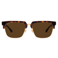 A pair of square club-master style sunglasses with a translucent tortoiseshell frame and dark brown lenses, shown against a plain white background. [g:brown s:all o:1]