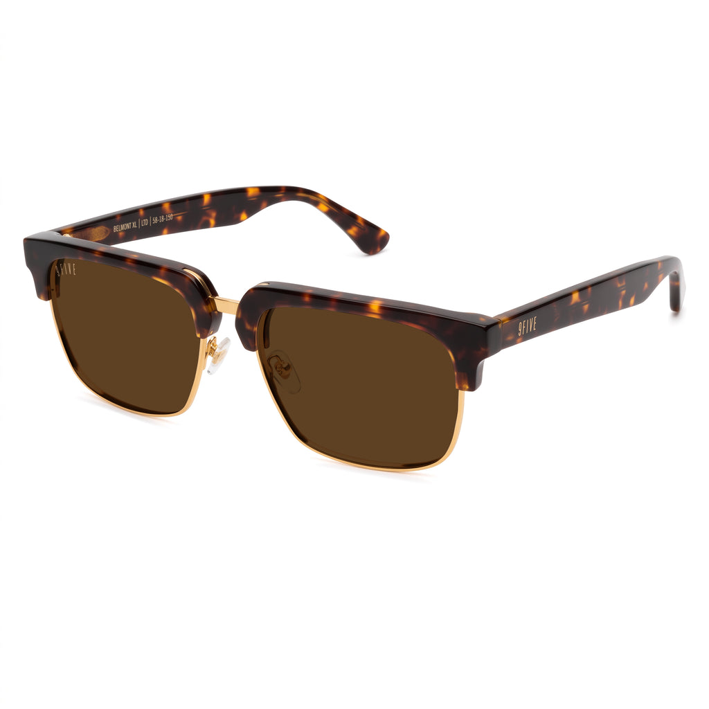 A pair of square club-master style sunglasses with a translucent tortoiseshell frame and dark brown lenses, shown against a plain white background. [g:brown s:all o:2]