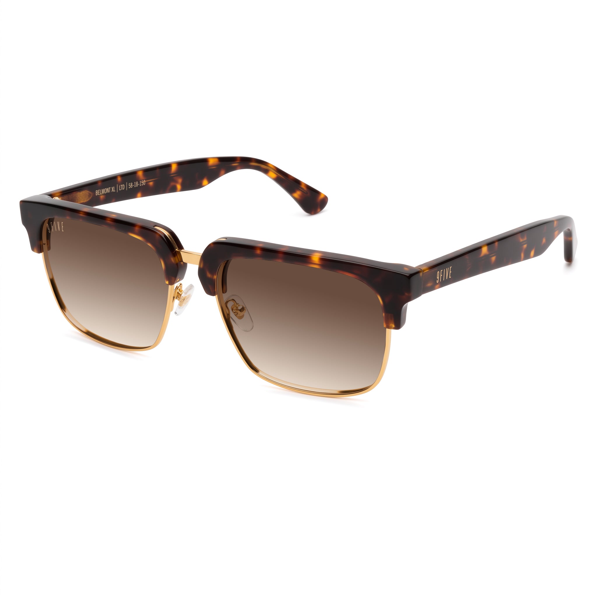 A pair of square club-master style sunglasses with a translucent tortoiseshell frame and dark brown lenses, shown against a plain white background. [g:brown-gradient s:all o:2]