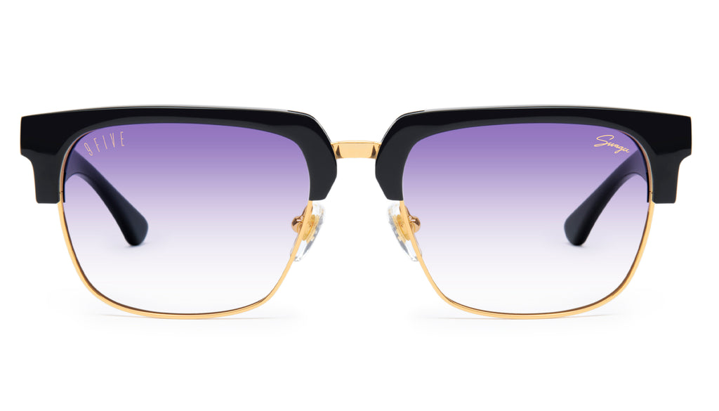 9FIVE x Swagu Belmont XL Black & 24K Gold - Purple Hue Sunglasses