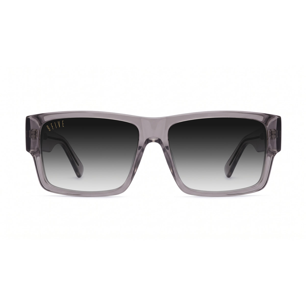 A pair of square sunglasses with a translucent smoky gray acetate frame and dark gray lenses, shown at a three-quarter angle on a plain white background.
[g:black-gradient s:all o:1]