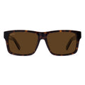 Rectangular sunglasses with a dark brown and black tortoiseshell frame and brown lenses, shown from the front on a white background. [g:brown s:all o:1]