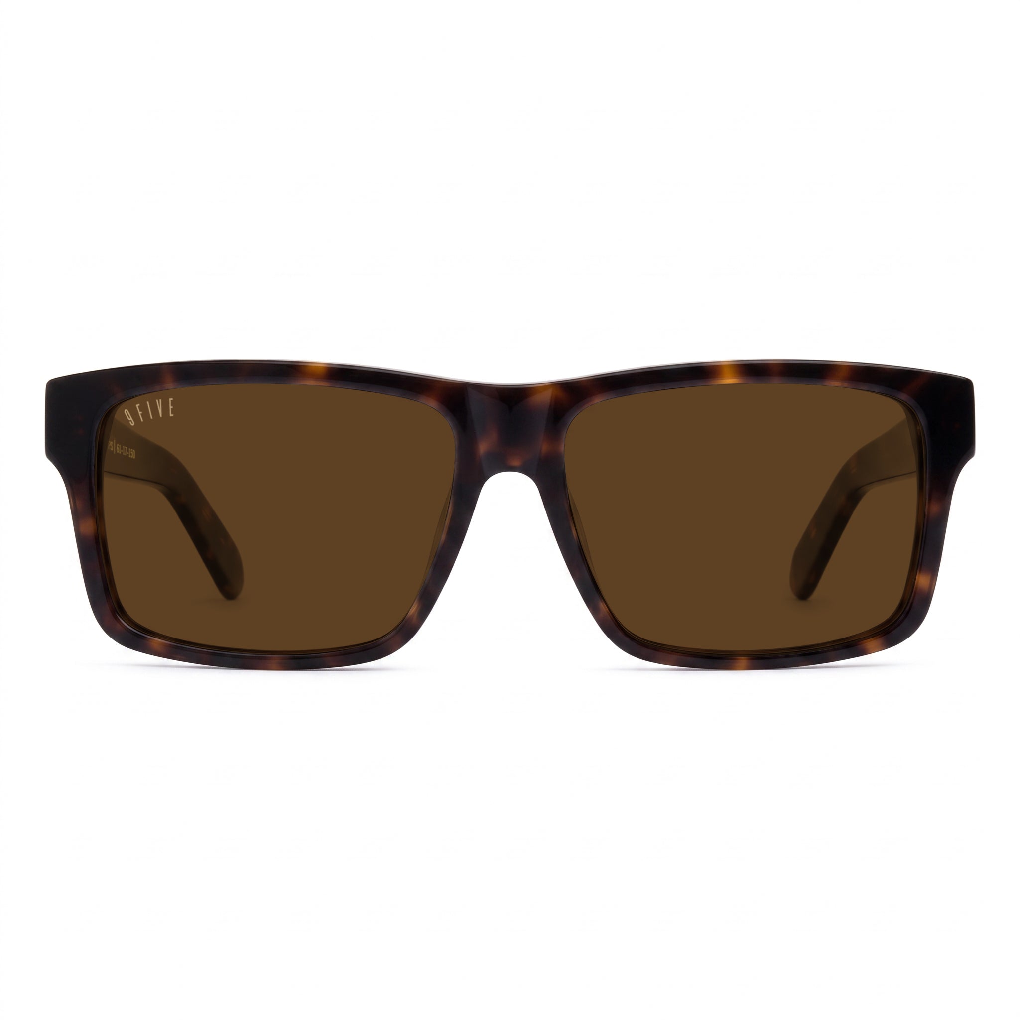 Rectangular sunglasses with a dark brown and black tortoiseshell frame and brown lenses, shown from the front on a white background. [g:brown s:all o:1]