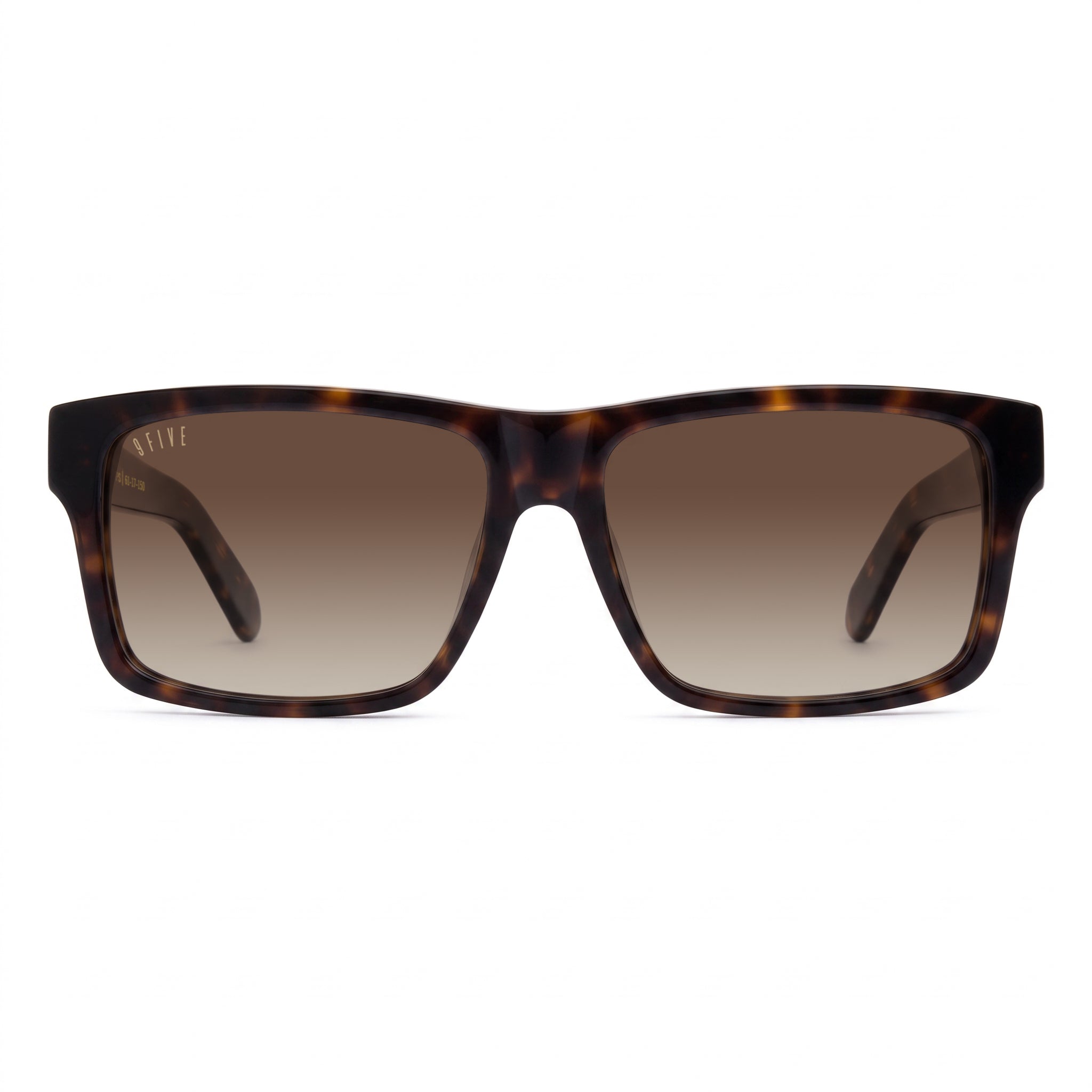 Rectangular sunglasses with a dark brown and black tortoiseshell frame and brown lenses, shown from the front on a white background. [g:brown-gradient s:all o:1]
