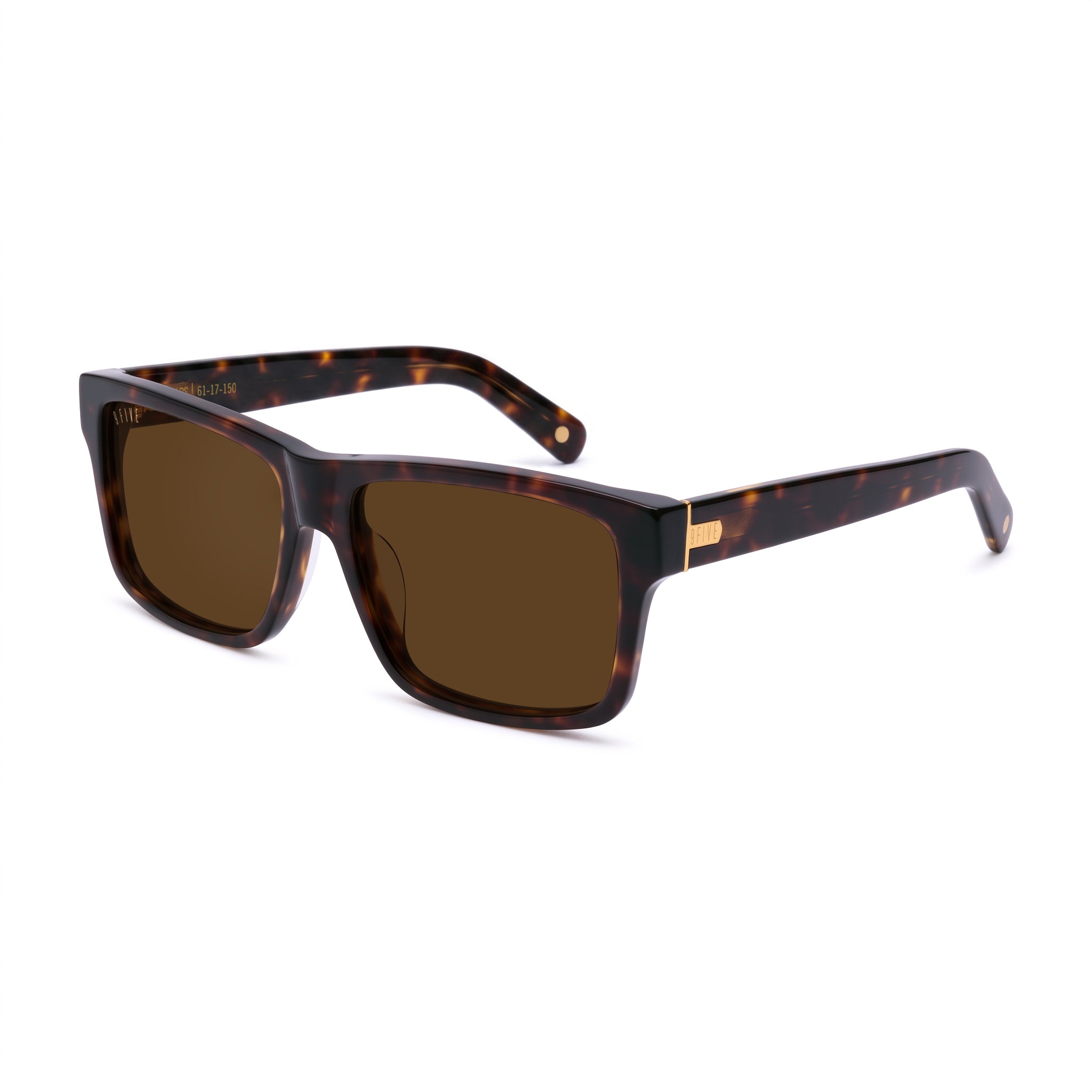 Rectangular sunglasses with a dark brown and black tortoiseshell frame and brown lenses, shown from the front on a white background. [g:brown s:all o:2]