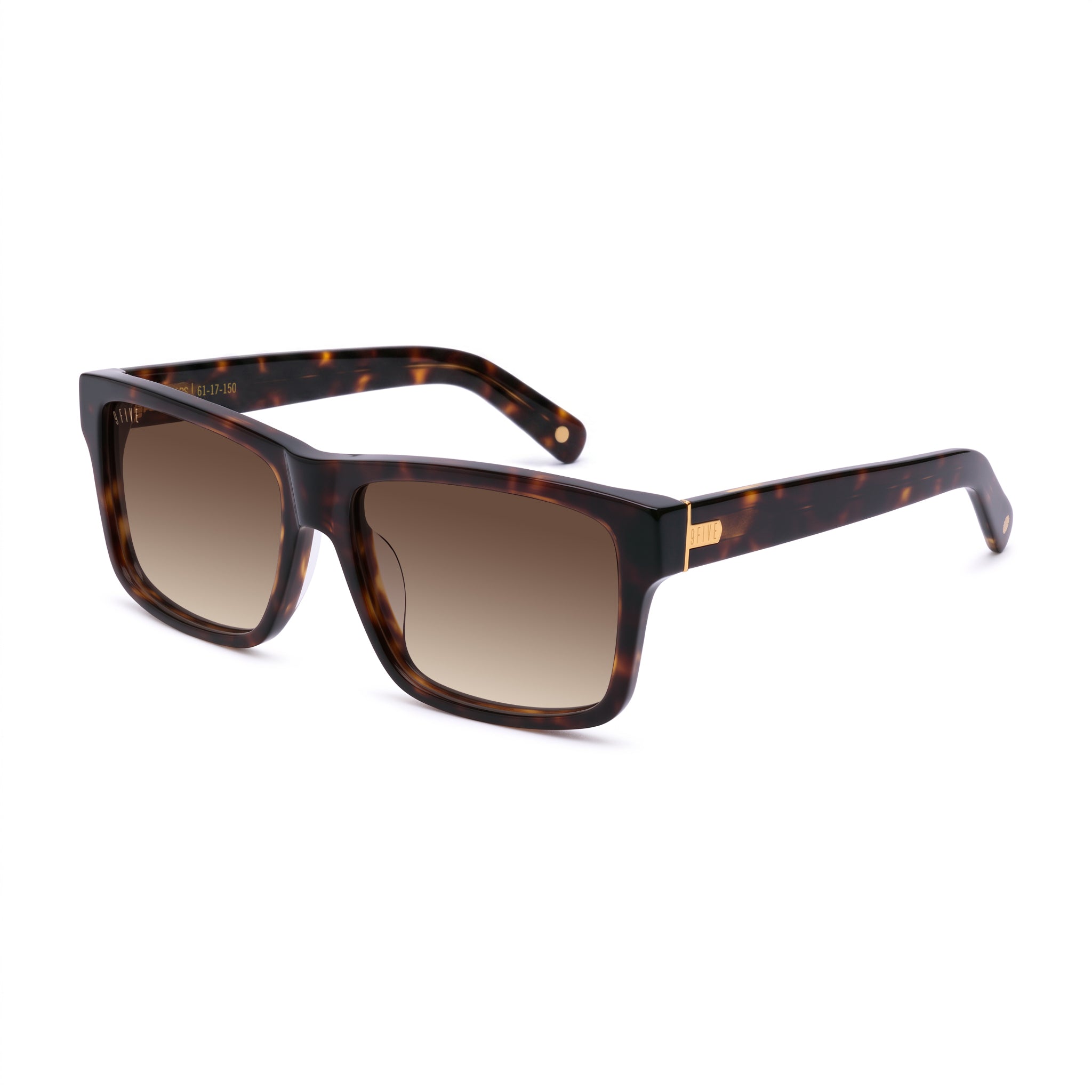 Rectangular sunglasses with a dark brown and black tortoiseshell frame and brown lenses, shown from the front on a white background. [g:brown-gradient s:all o:2]