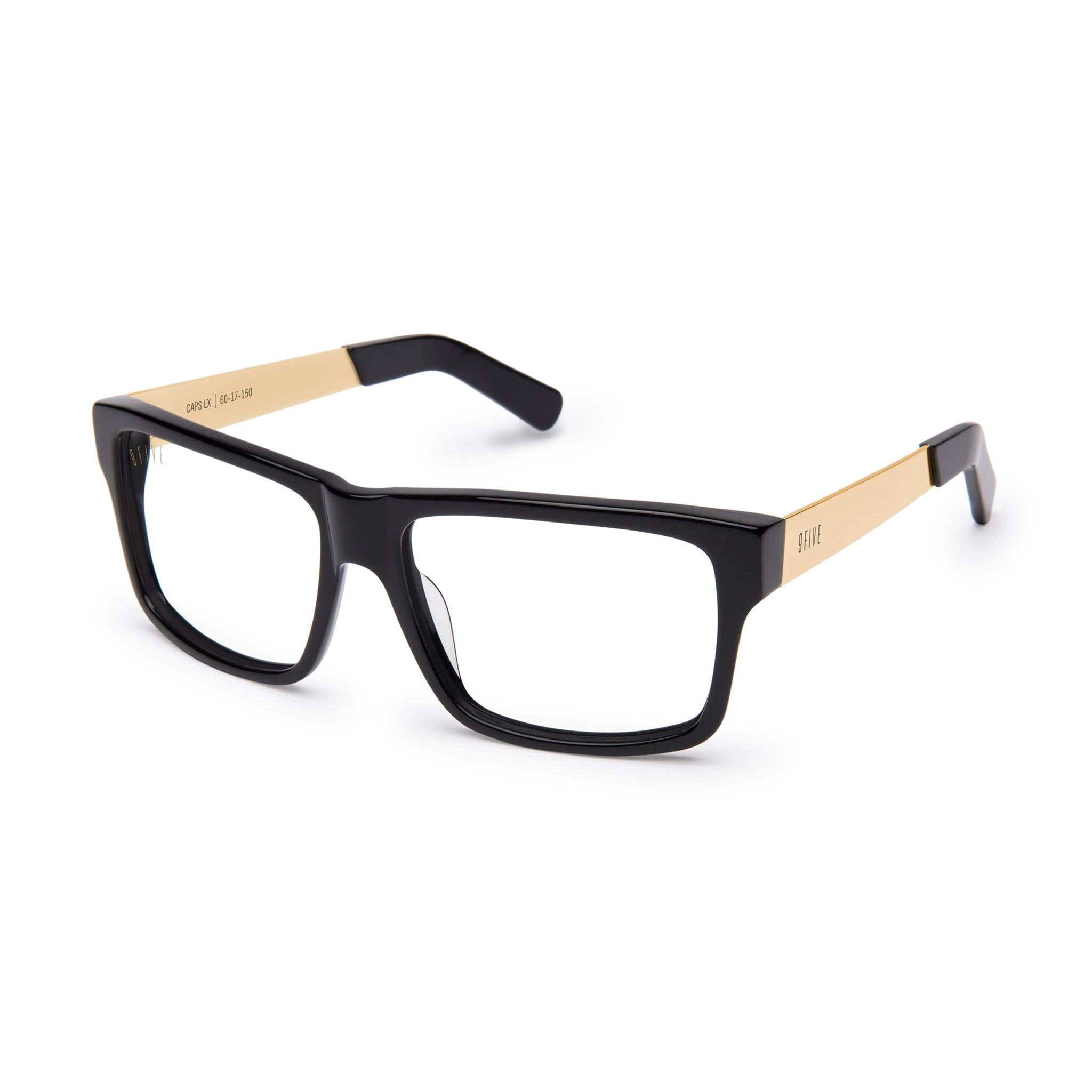 9FIVE Caps LX Black & 24K Gold Clear Lens Glasses Rx