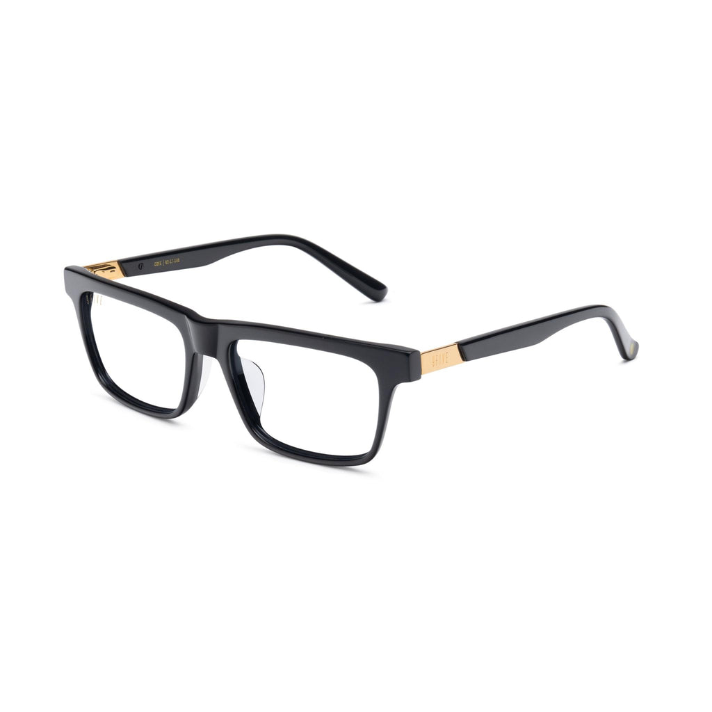9FIVE Cove Black & 24K Gold Clear Lens Glasses — side [g:all s:reg o:2]