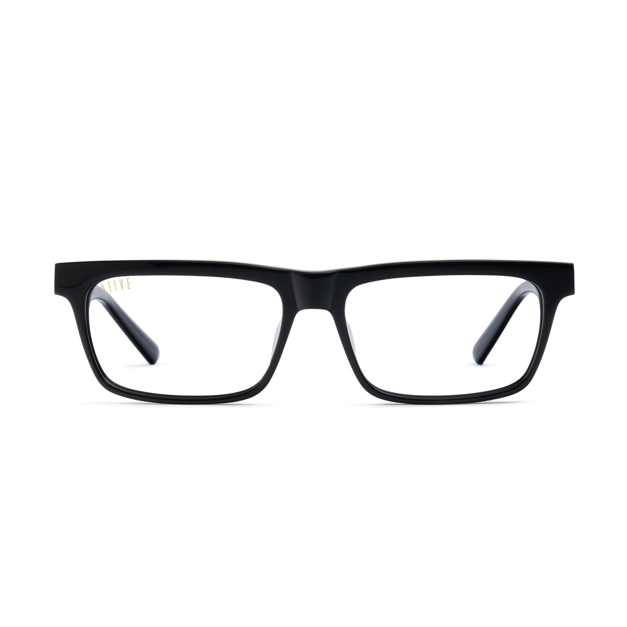 9FIVE Cove Black & 24K Gold Clear Lens Glasses — XL front [g:all s:xl o:1]
