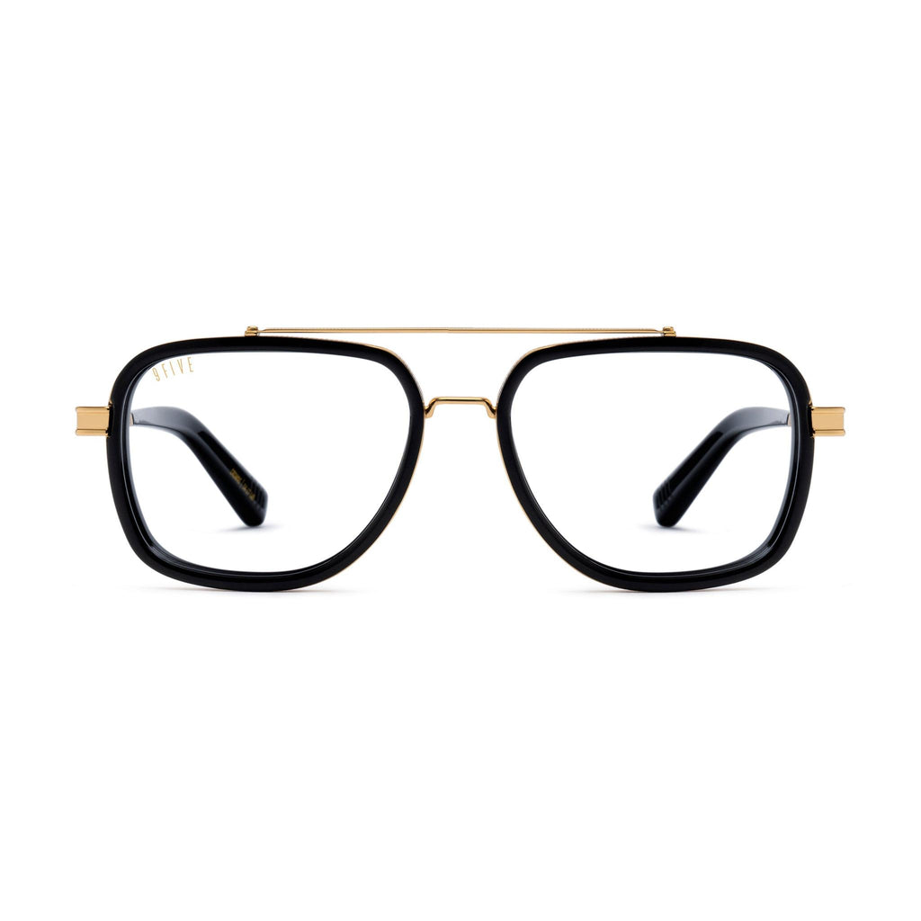 9FIVE Crowns Black & 24K Gold Clear Lens Glasses
