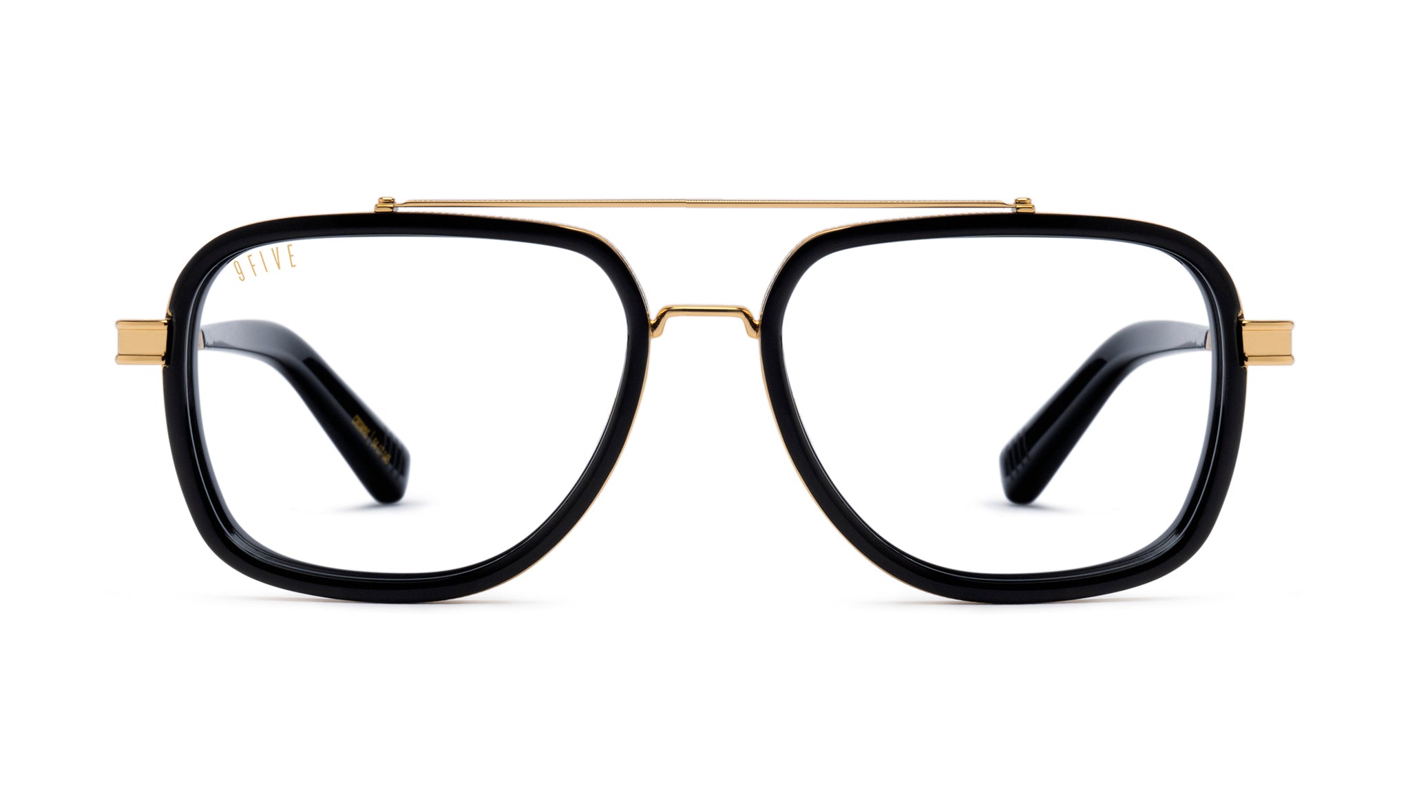 9FIVE Crowns Black & 24K Gold Clear Lens Glasses