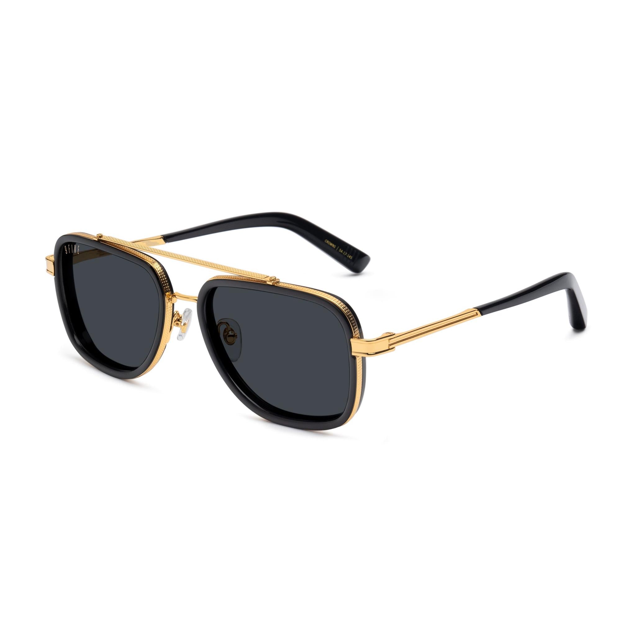 9FIVE Crowns Black & 24K Gold Sunglasses — side [g:black s:all o:2]