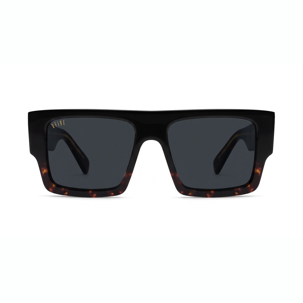Oversized black and tortoiseshell sunglasses with black tinted lenses [g:black s:all o:1]