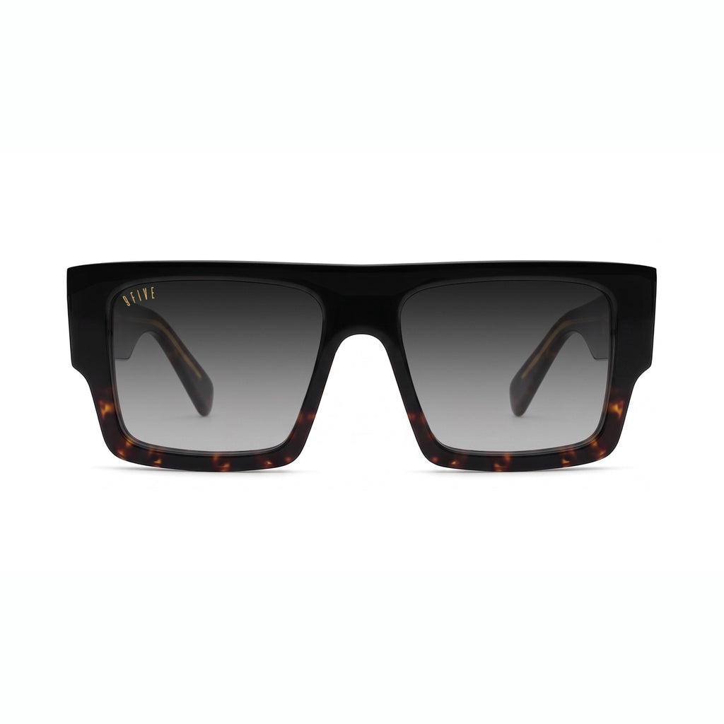 Oversized black and tortoiseshell sunglasses with black tinted lenses [g:black-gradient s:all o:1]