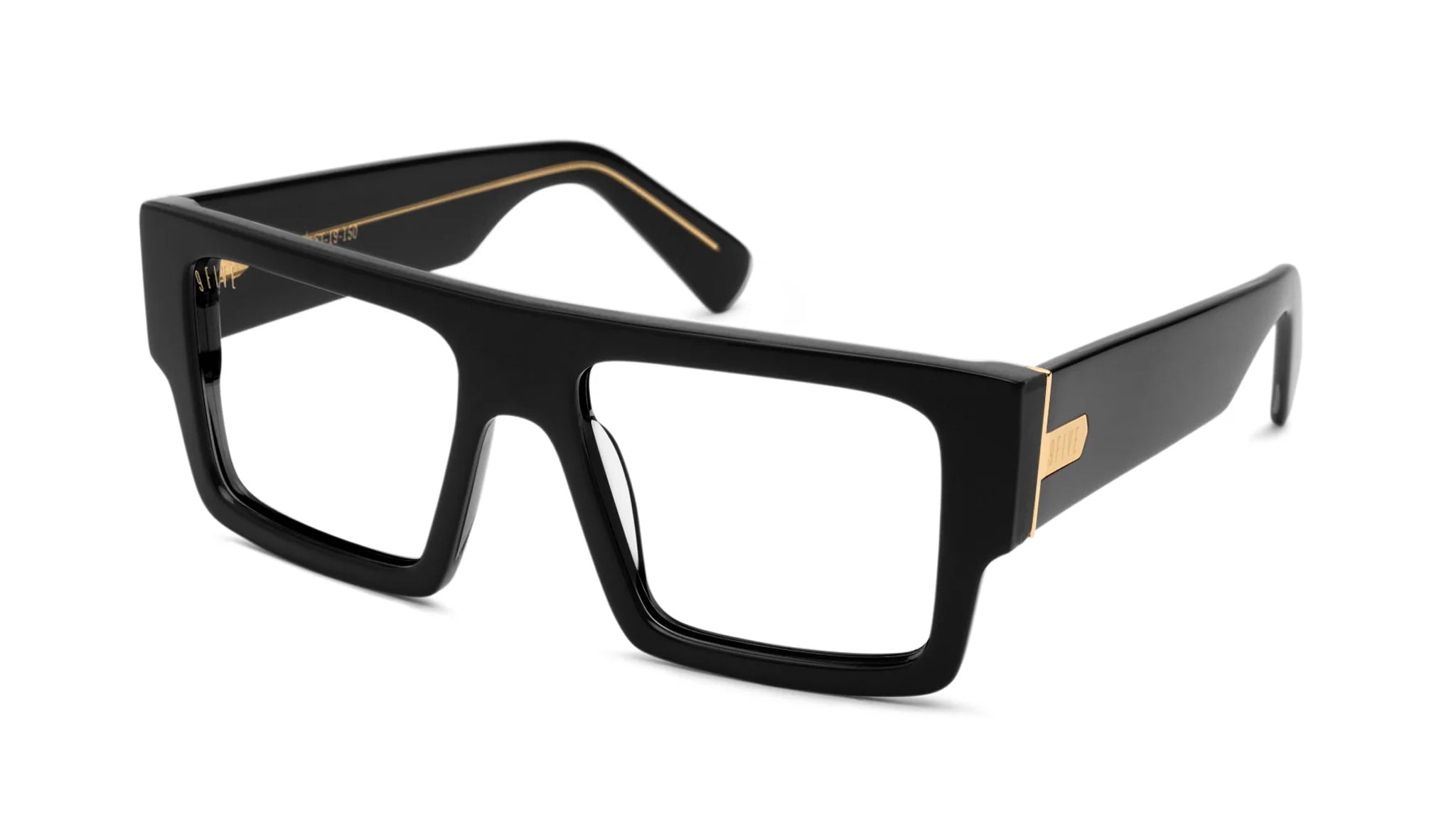 9FIVE Diego Black & 24K Gold Clear Lens Glasses
