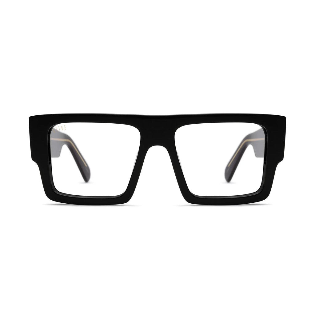 9FIVE Diego Black & 24K Gold Clear Lens Glasses — front [g:all s:reg o:1]