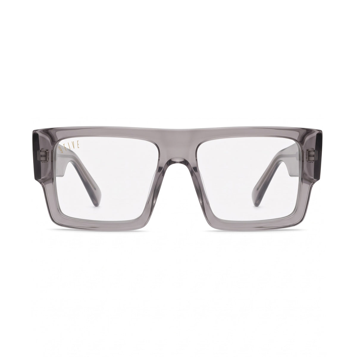 Transparent smoke grey clear lens glasses on a white background