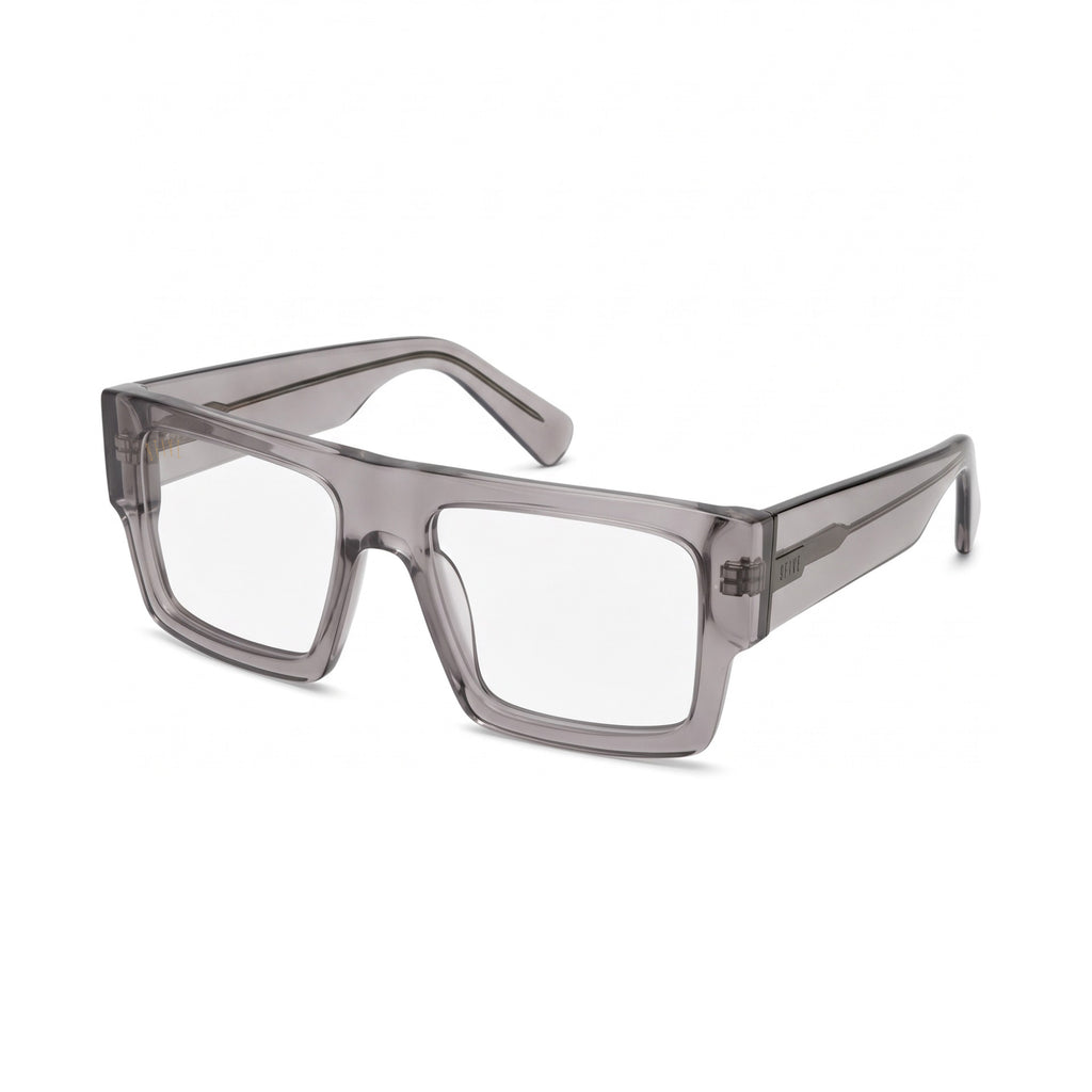 Transparent smoke grey clear lens glasses on a white background