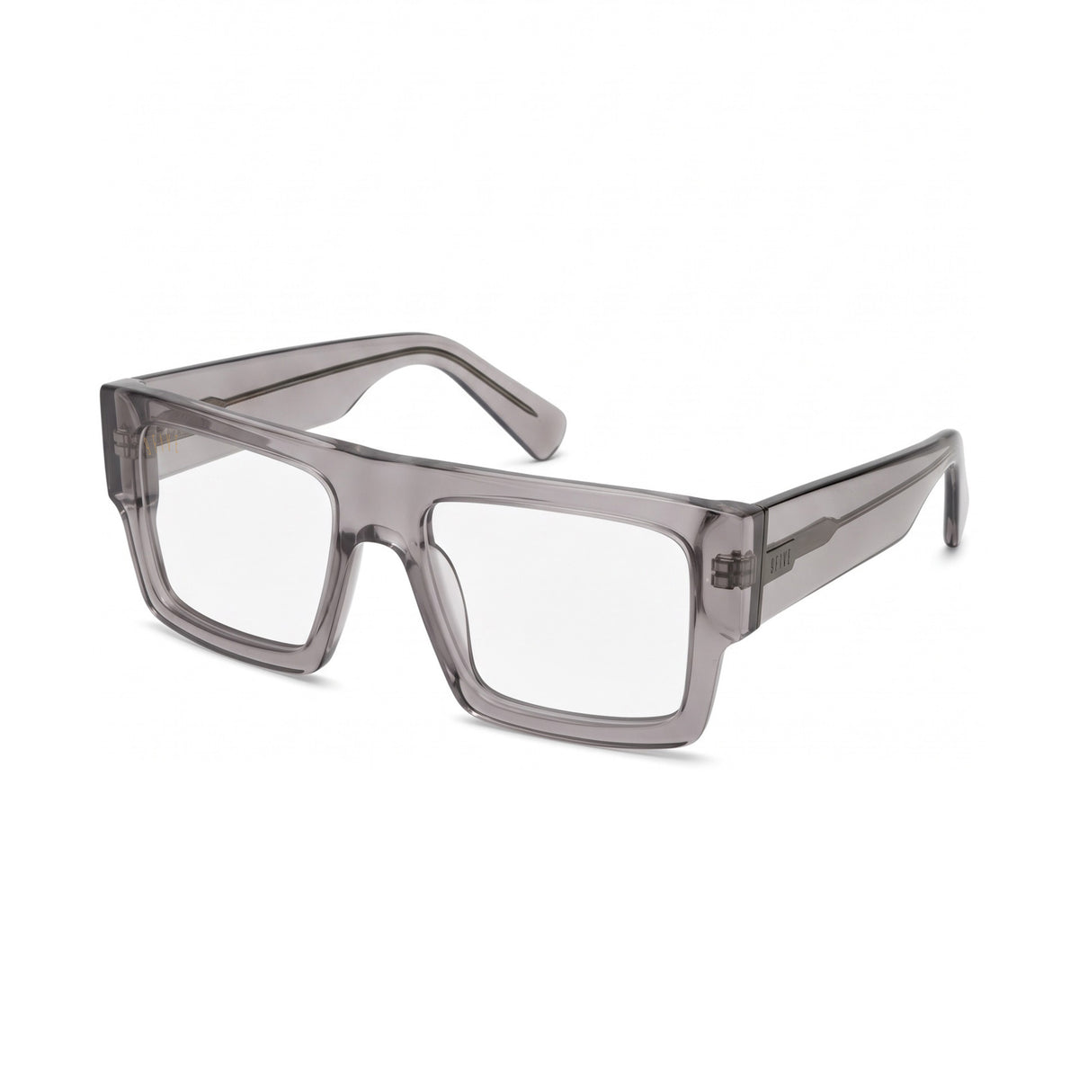 Transparent smoke grey clear lens glasses on a white background