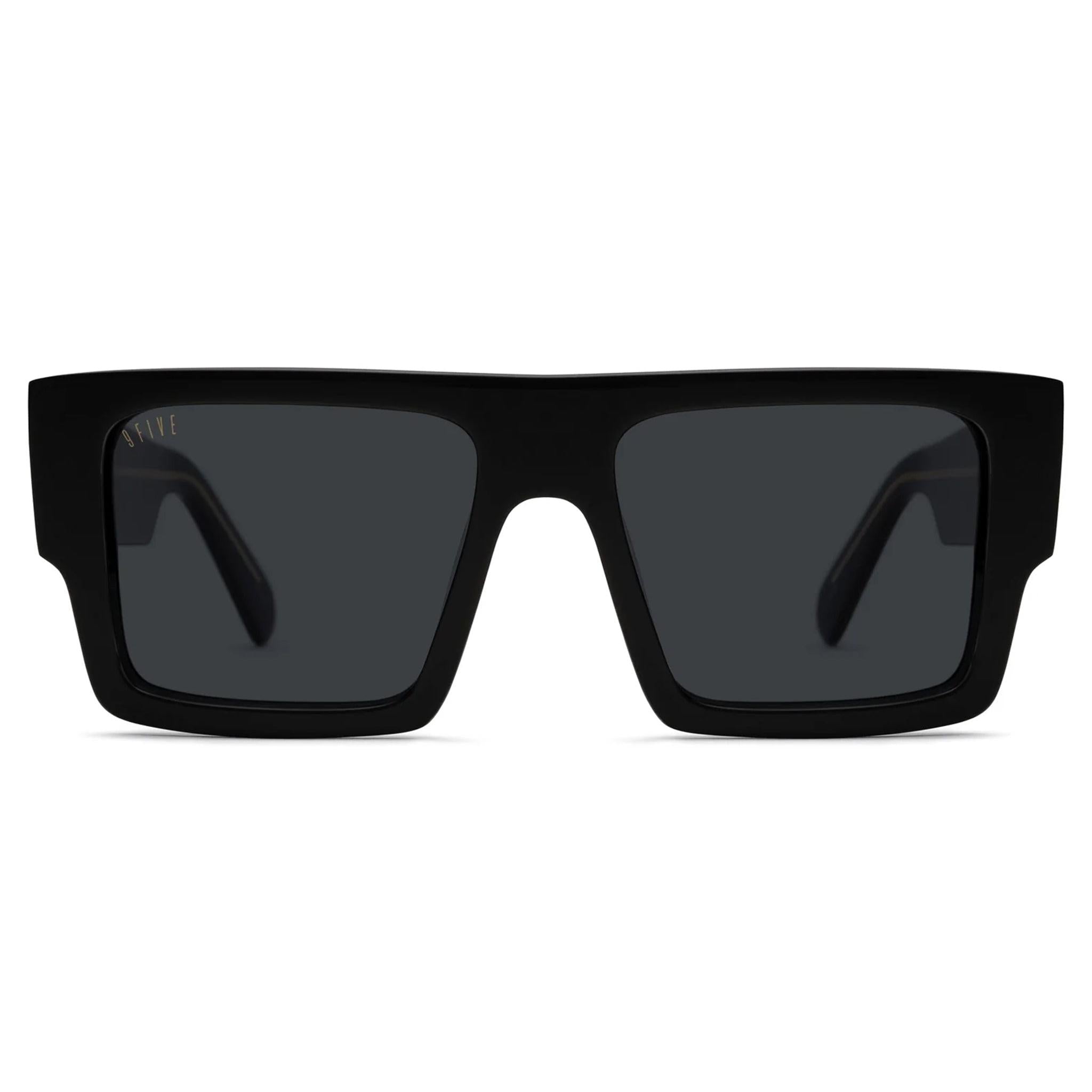 9FIVE Diego Black & 24K Gold Sunglasses — XL fit, front [g:black s:xl o:1]