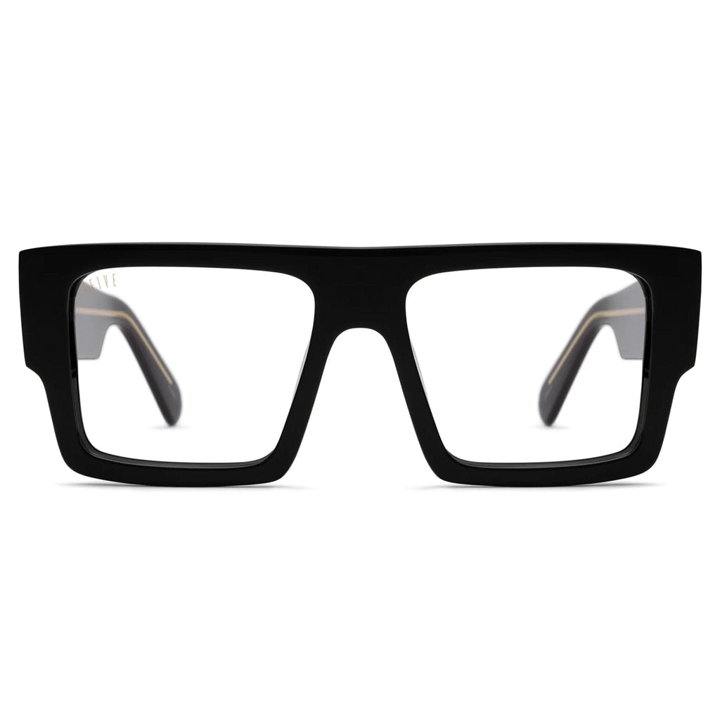 9FIVE Diego Black & 24K Gold Clear Lens Glasses — XL front [g:all s:xl o:1]