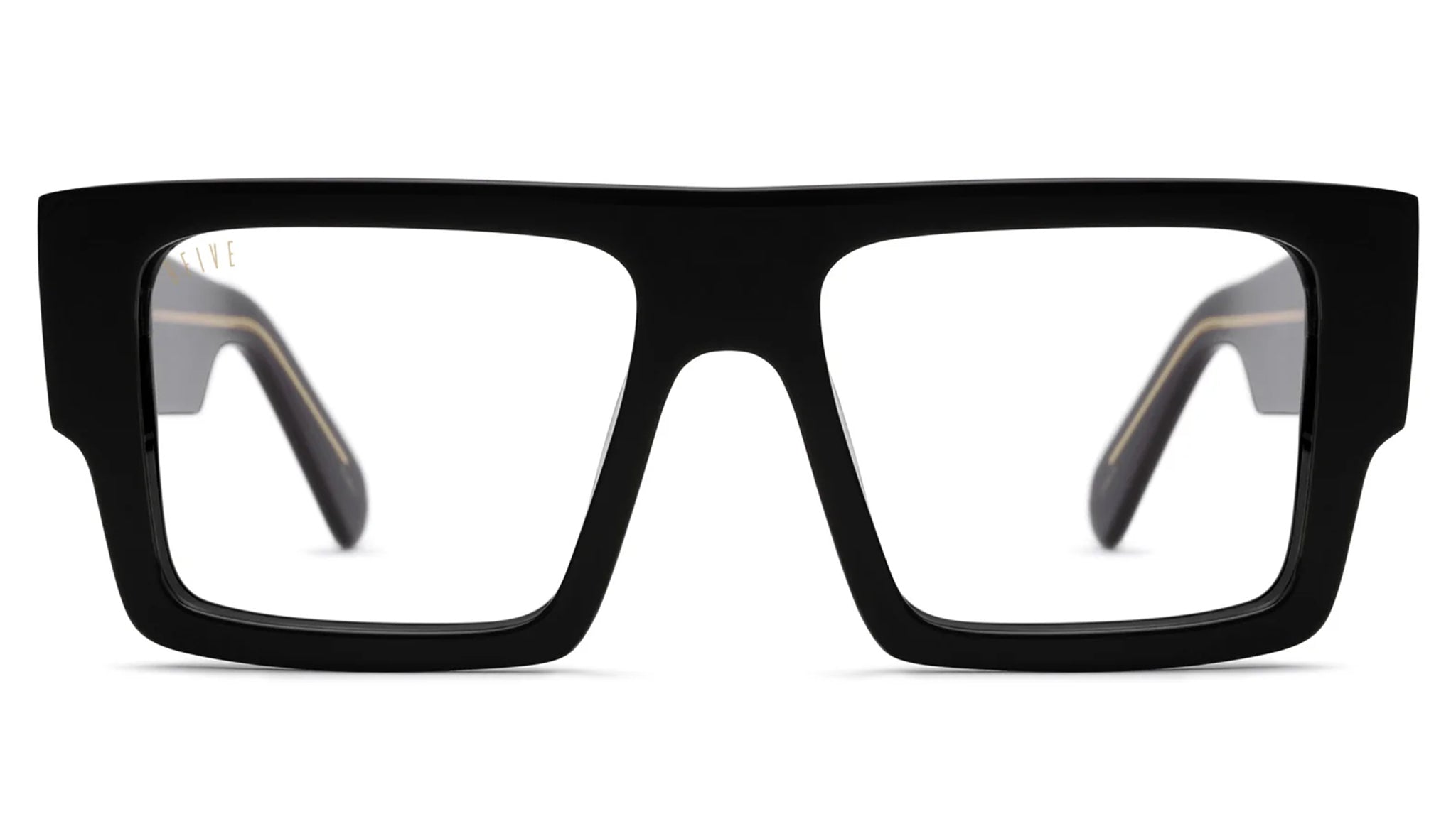 Black rectangular eyeglasses on a white background