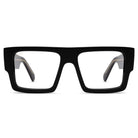 Black rectangular eyeglasses on a white background