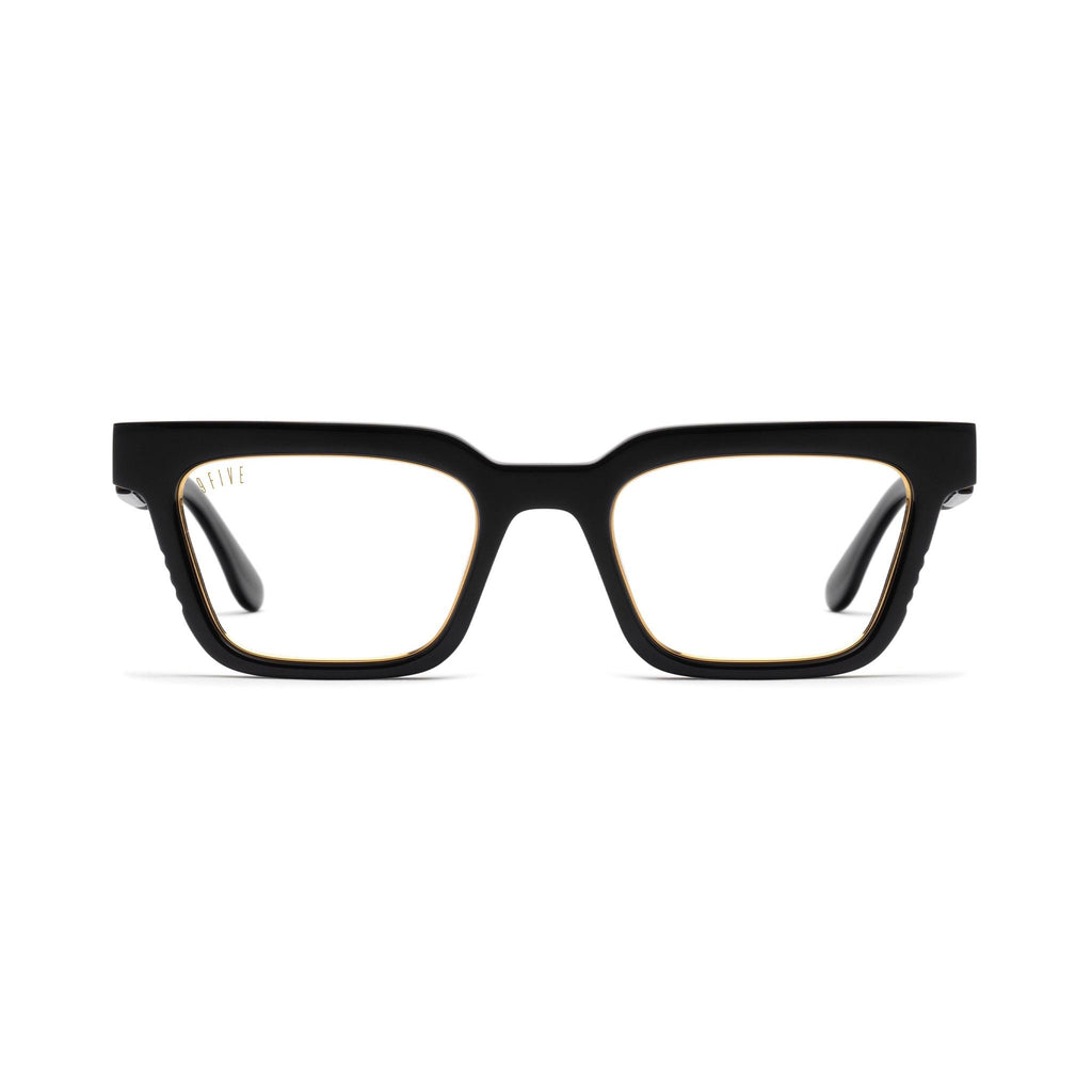 9FIVE EM4 Black & 24K Gold Clear Lens Glasses — front [g:all s:reg o:1]