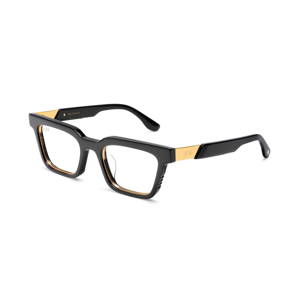9FIVE EM4 Black & 24K Gold Clear Lens Glasses — side [g:all s:reg o:2]