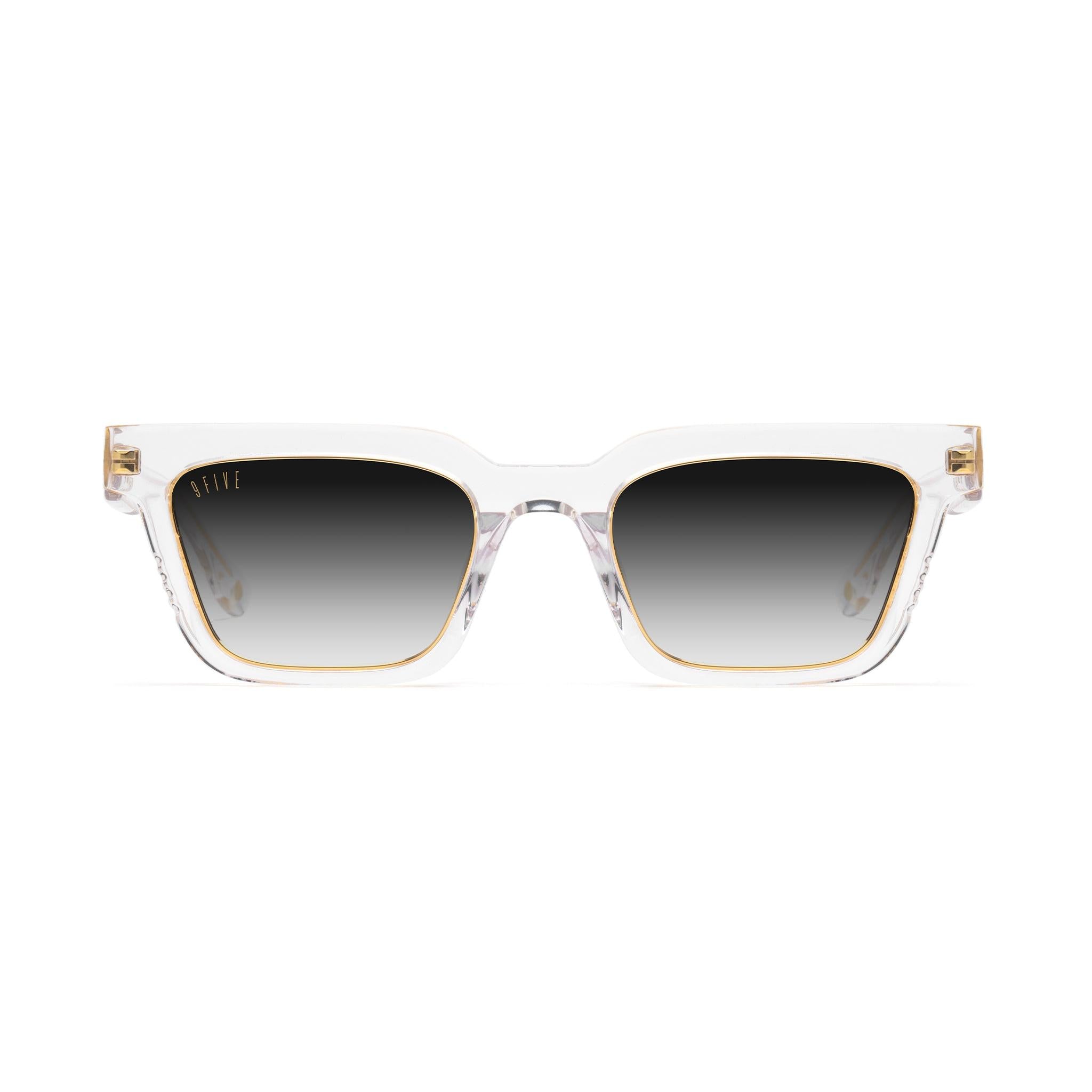 9FIVE EM4 Crystal & 24K Gold Black Gradient Sunglasses — front [g:black-gradient s:reg o:1]