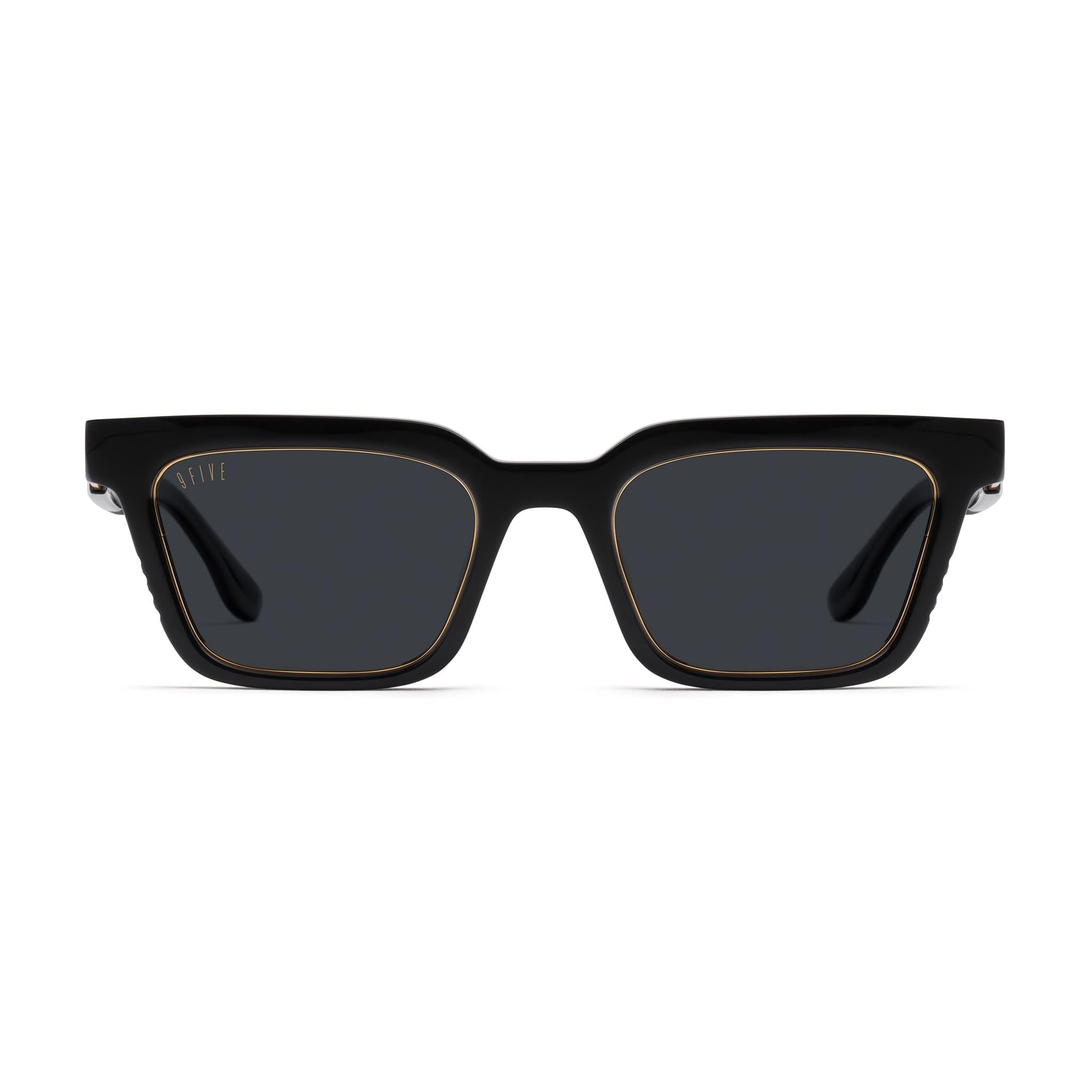 9FIVE EM4 Black & 24K Gold Sunglasses — XL fit, front [g:black s:xl o:1]