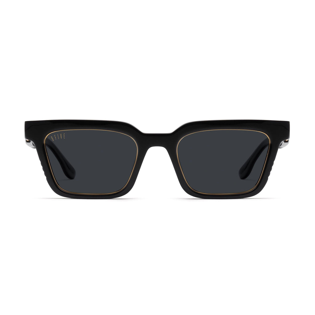 9FIVE EM4 Black & 24K Gold Sunglasses — XL fit, front [g:black s:xl o:1]