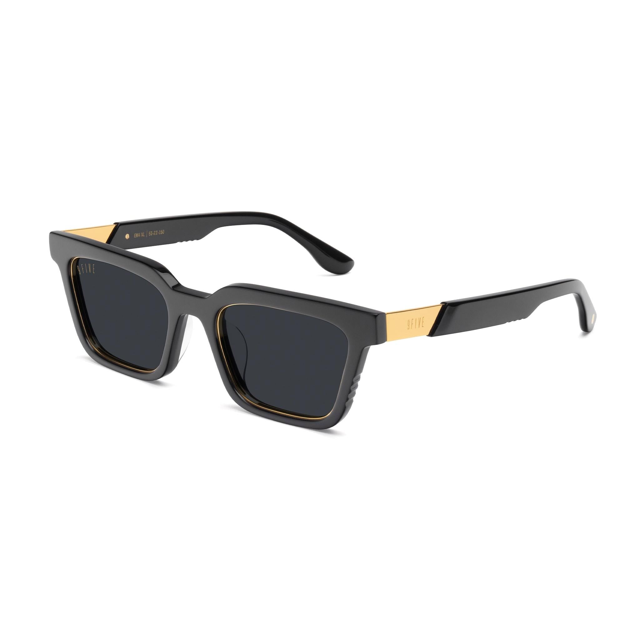 9FIVE EM4 Black & 24K Gold Sunglasses — XL fit, side [g:black s:xl o:2]